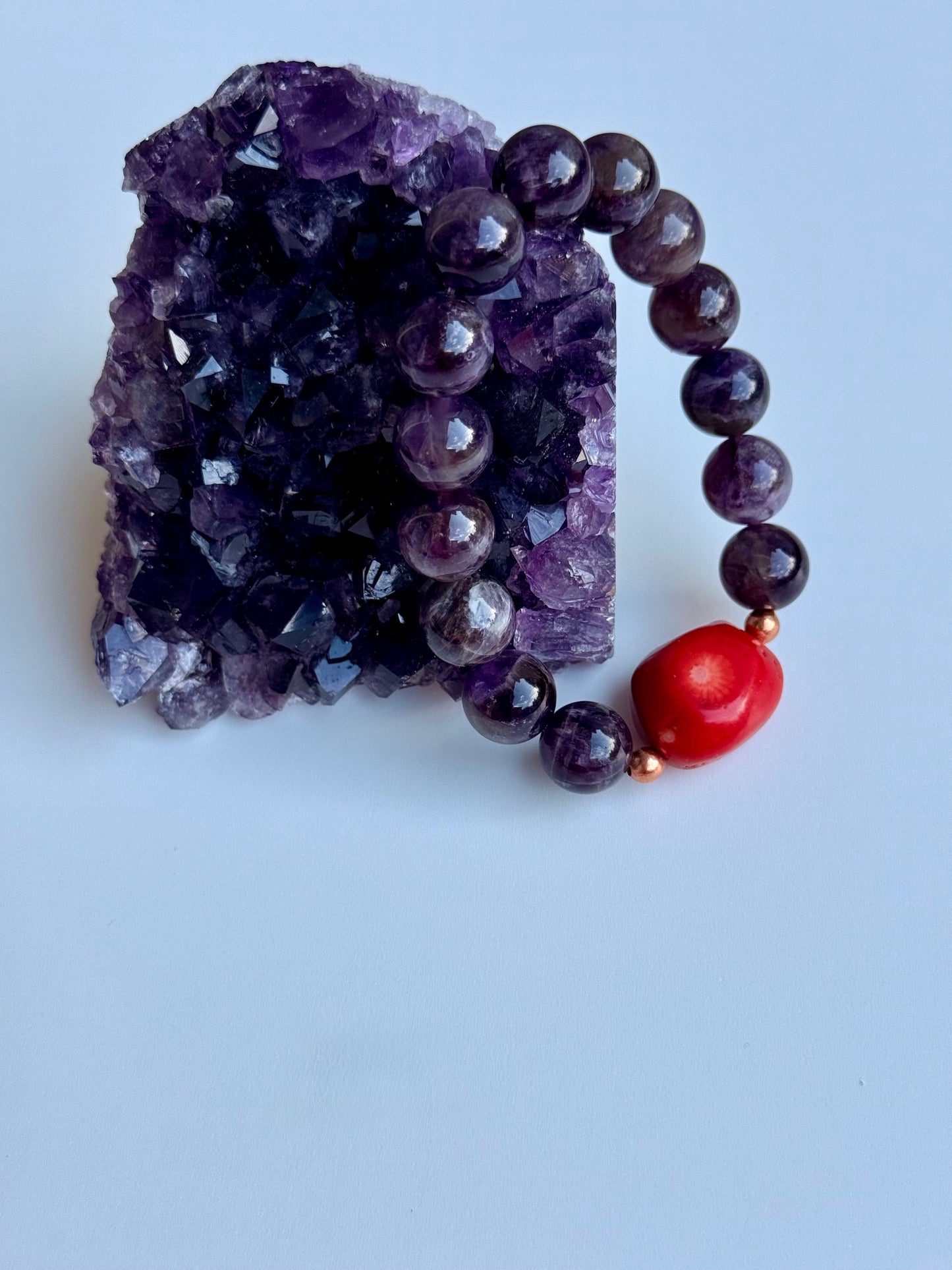 Amethyst - Natural Coral Bracelet with Copper Spacers