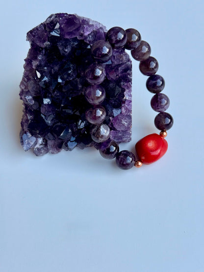 Amethyst - Natural Coral Bracelet with Copper Spacers