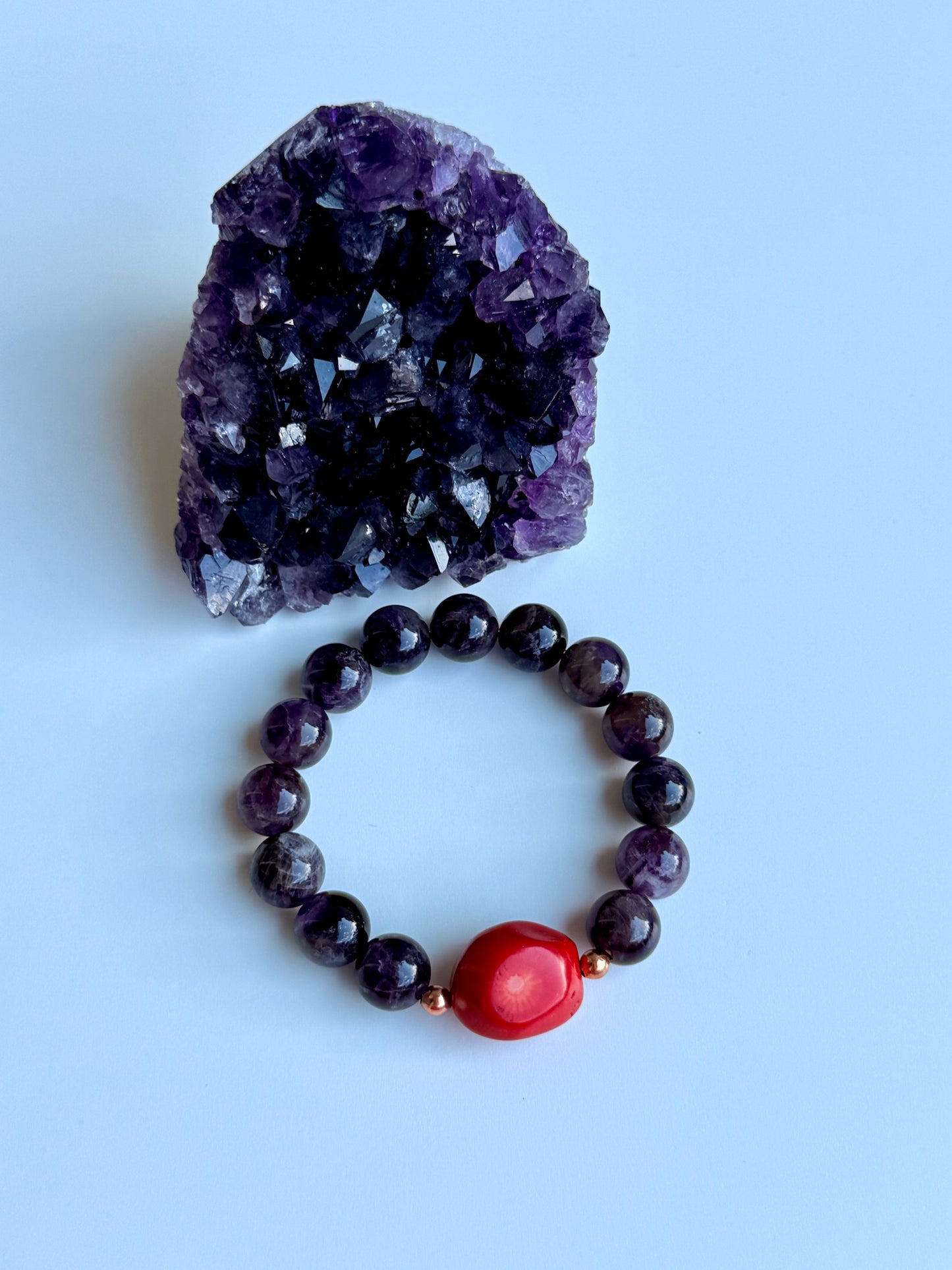 Amethyst - Natural Coral Bracelet with Copper Spacers