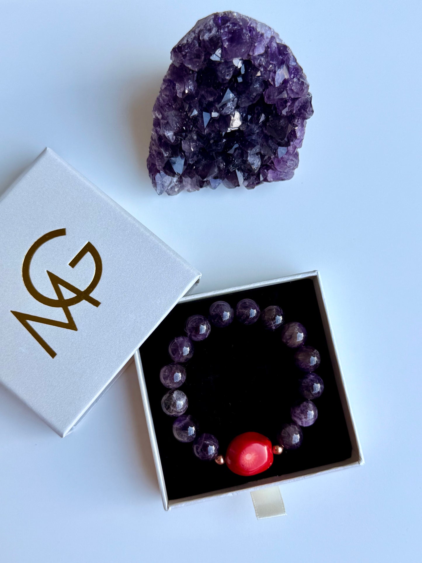 Amethyst - Natural Coral Bracelet with Copper Spacers
