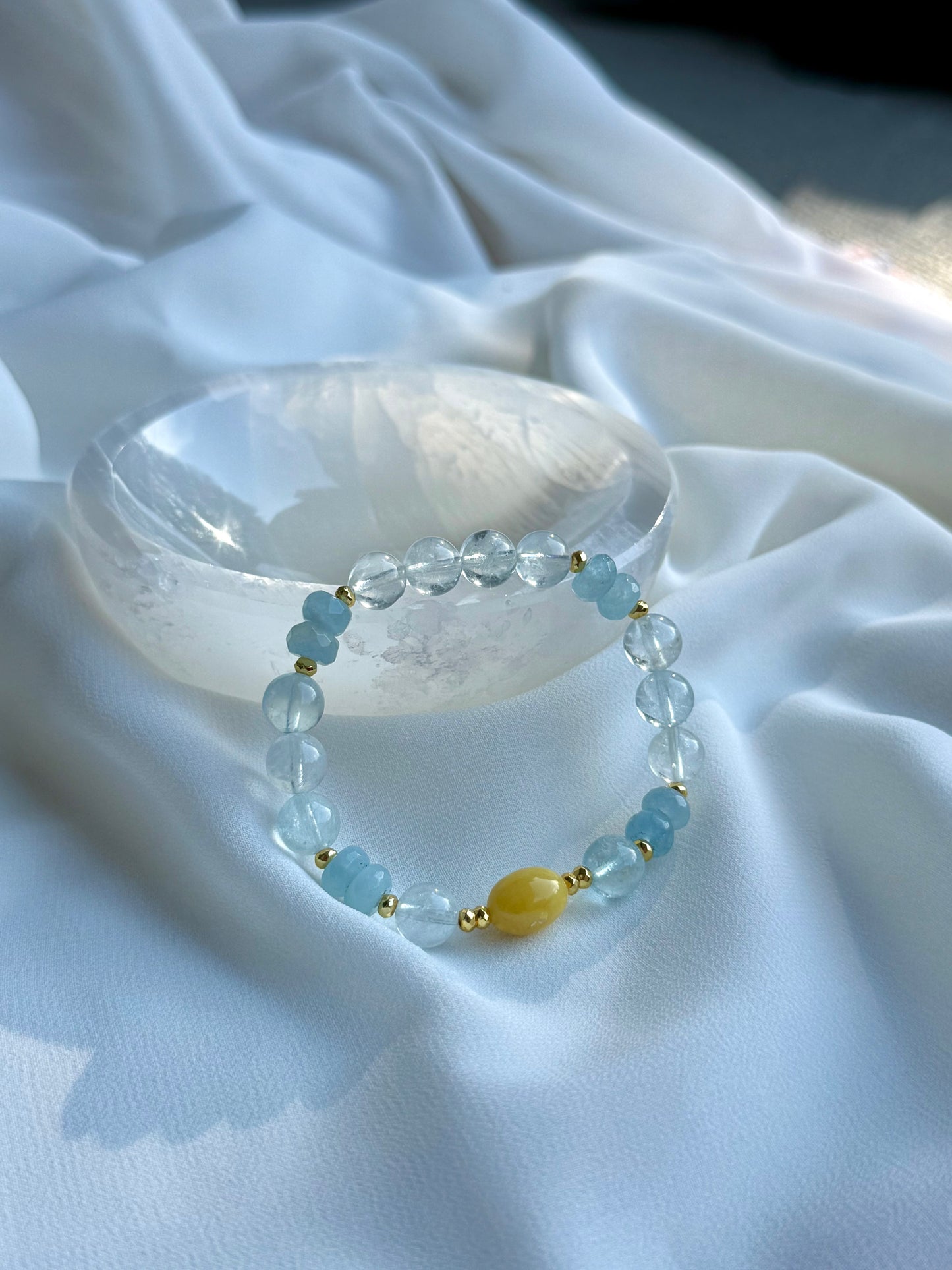 Aquamarine - Yellow Amber Bracelet