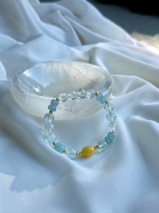 Aquamarine - Yellow Amber Bracelet