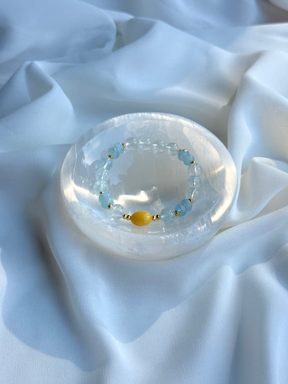 Aquamarine - Yellow Amber Bracelet