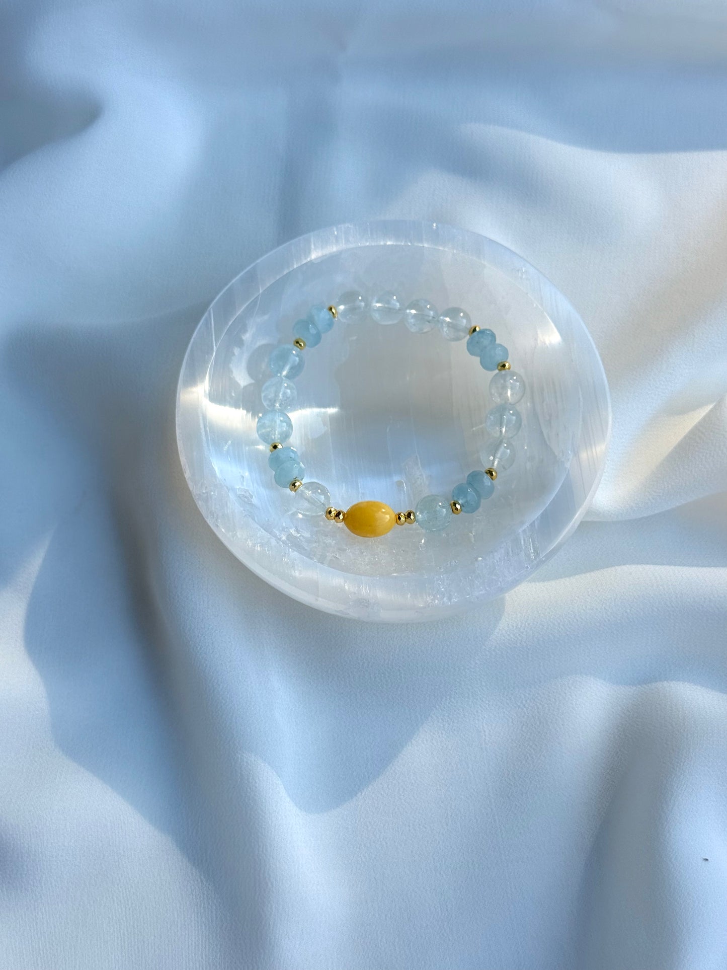 Aquamarine - Yellow Amber Bracelet