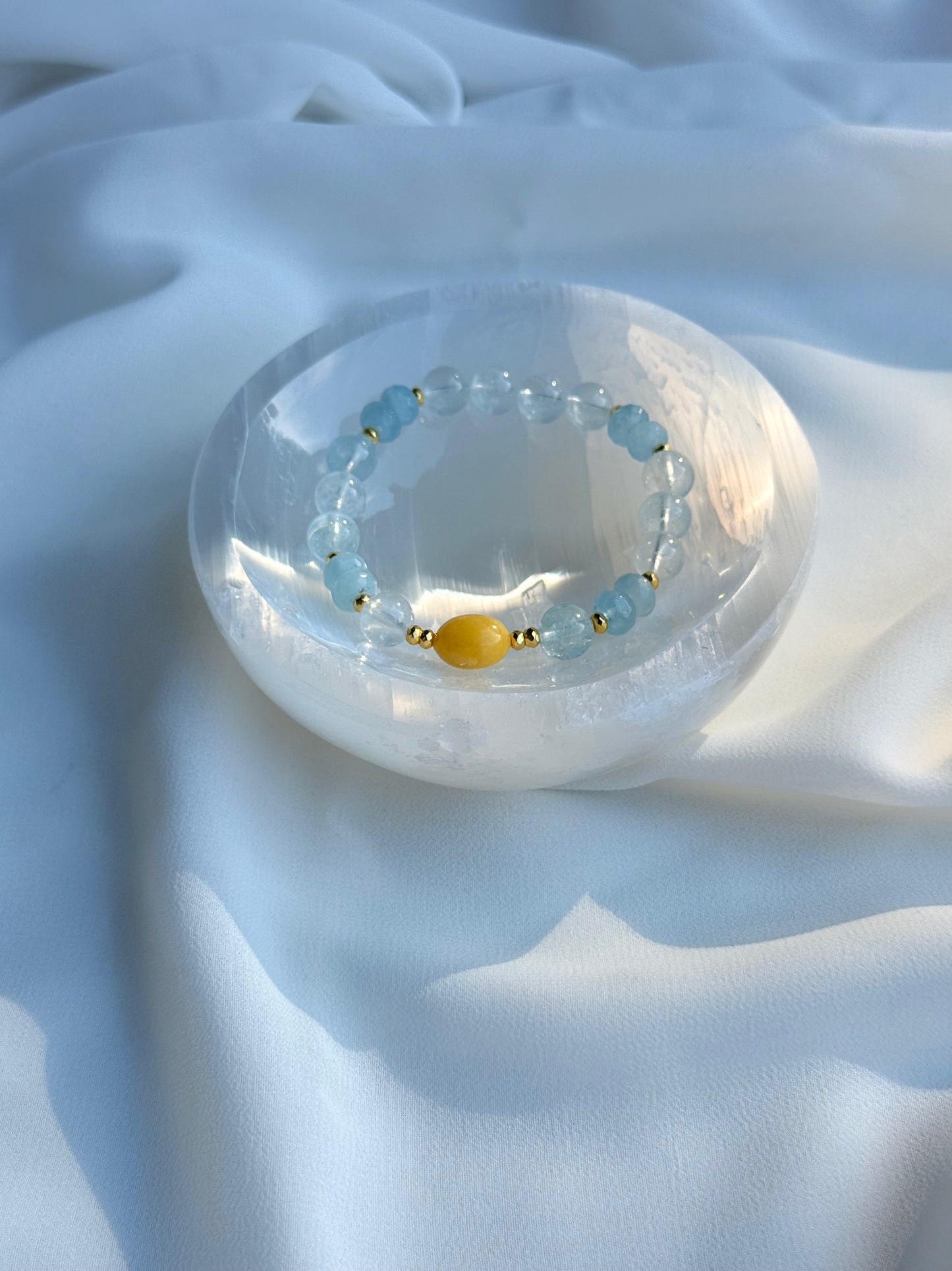 Aquamarine - Yellow Amber Bracelet
