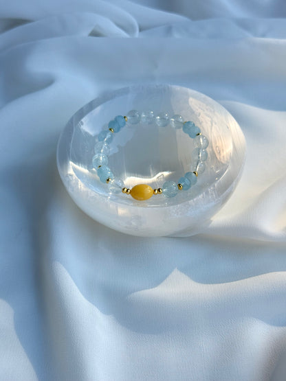 Aquamarine - Yellow Amber Bracelet