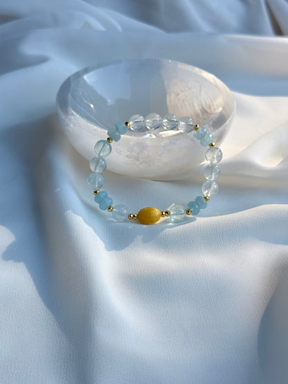 Aquamarine - Yellow Amber Bracelet