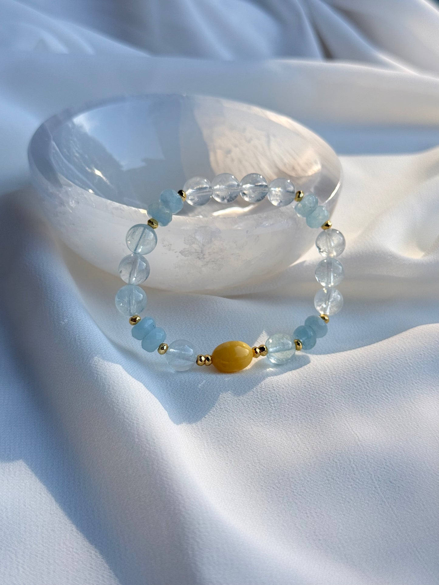 Aquamarine - Yellow Amber Bracelet
