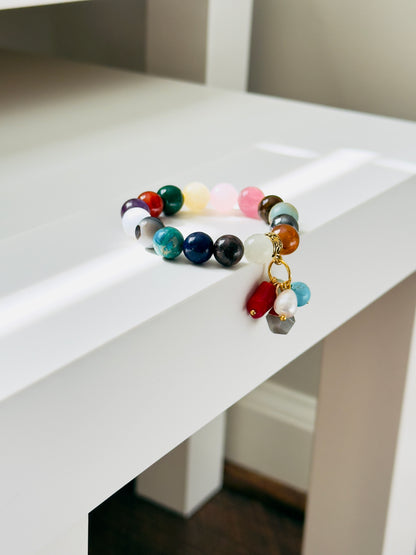 Multi-Gemstone Custom Designed Bracelet with Gemstone Charms