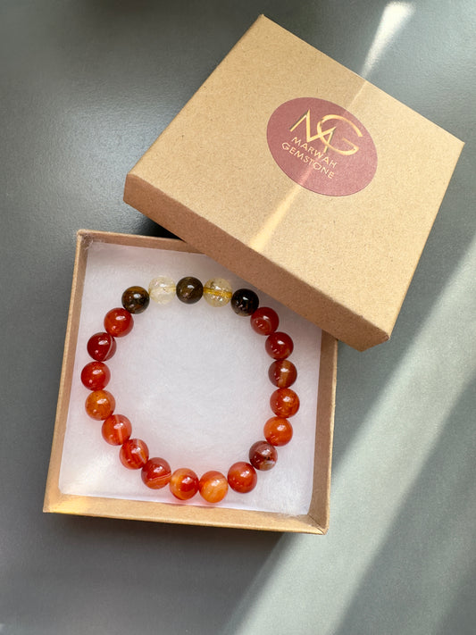 Red Agate-Citrine-Tiger Eye Men's Bracelet