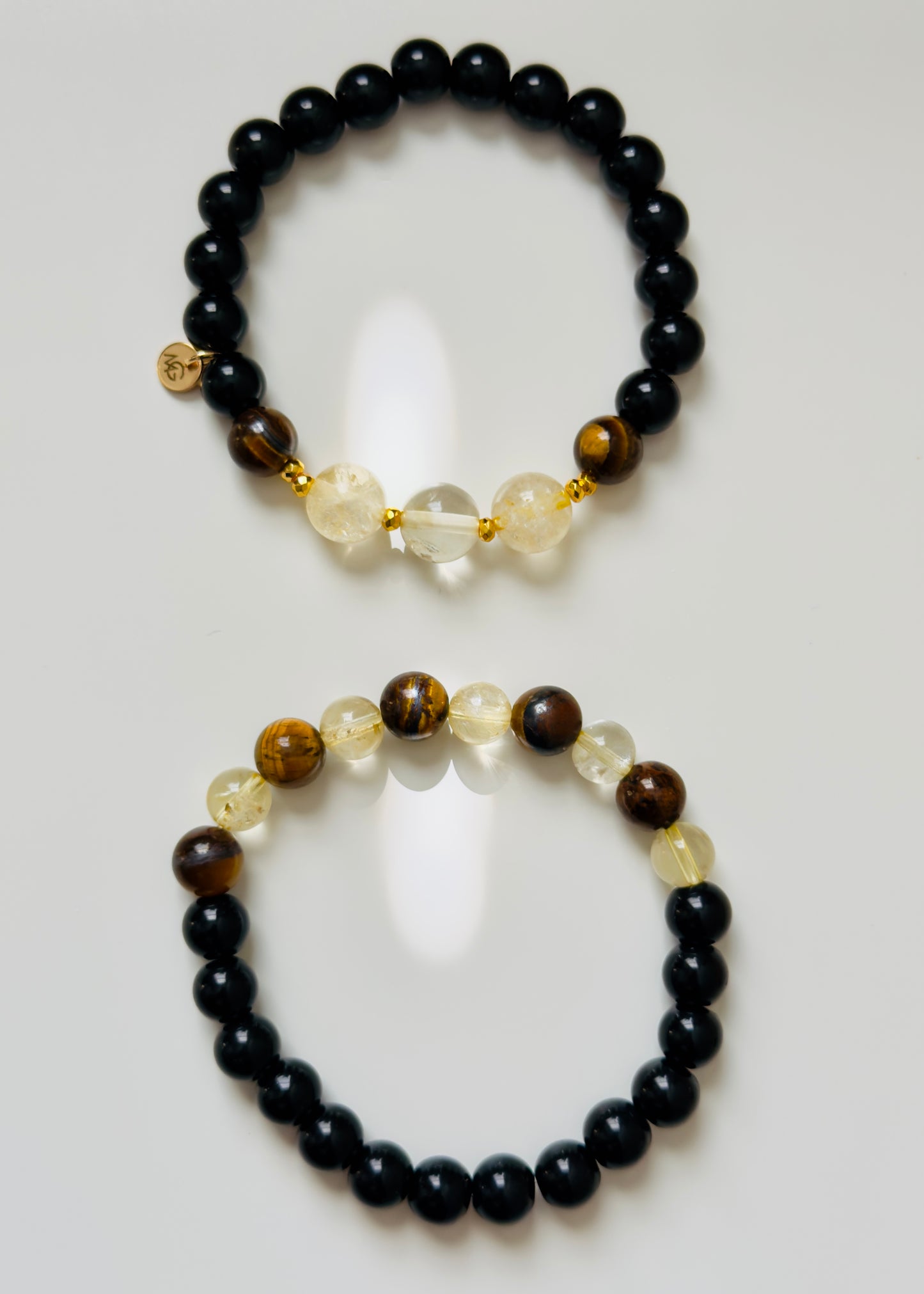 Black Agate - Citrine - Tiger Eye Twin Bracelets Set