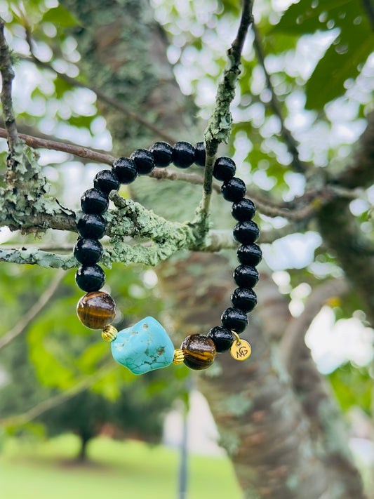 Black Agate-Tiger Eye-Raw Turquoise Bracelet