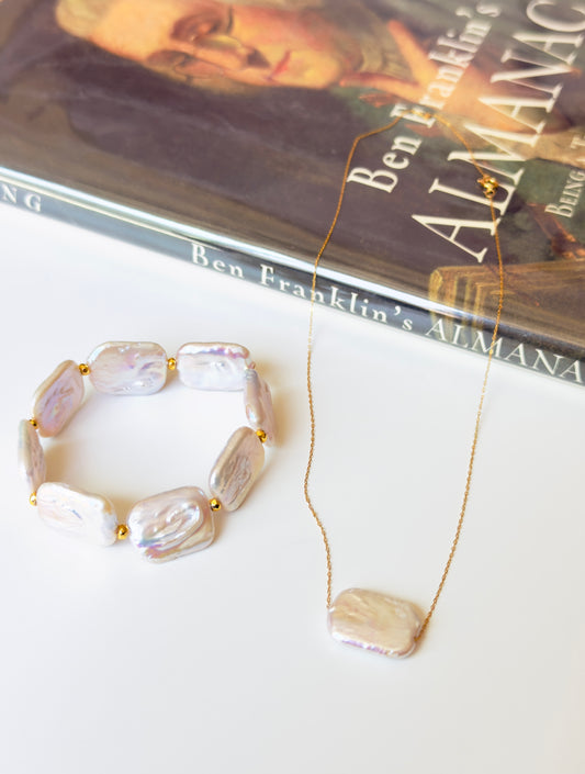 Natural Freshwater Pearl Necklace and Bracelet Set with Golden 21-K Chain and Spacers
