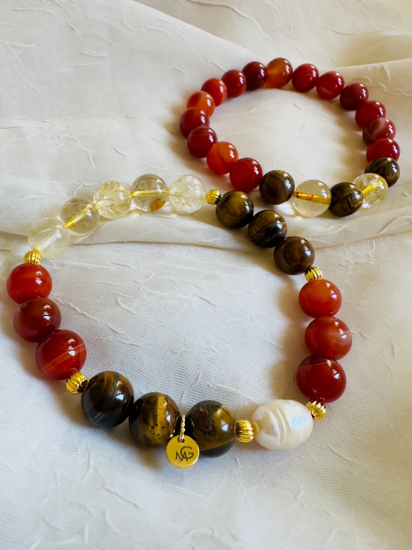Tiger Eye-Citrine-Red Agate Bracelets Man+Woman Set