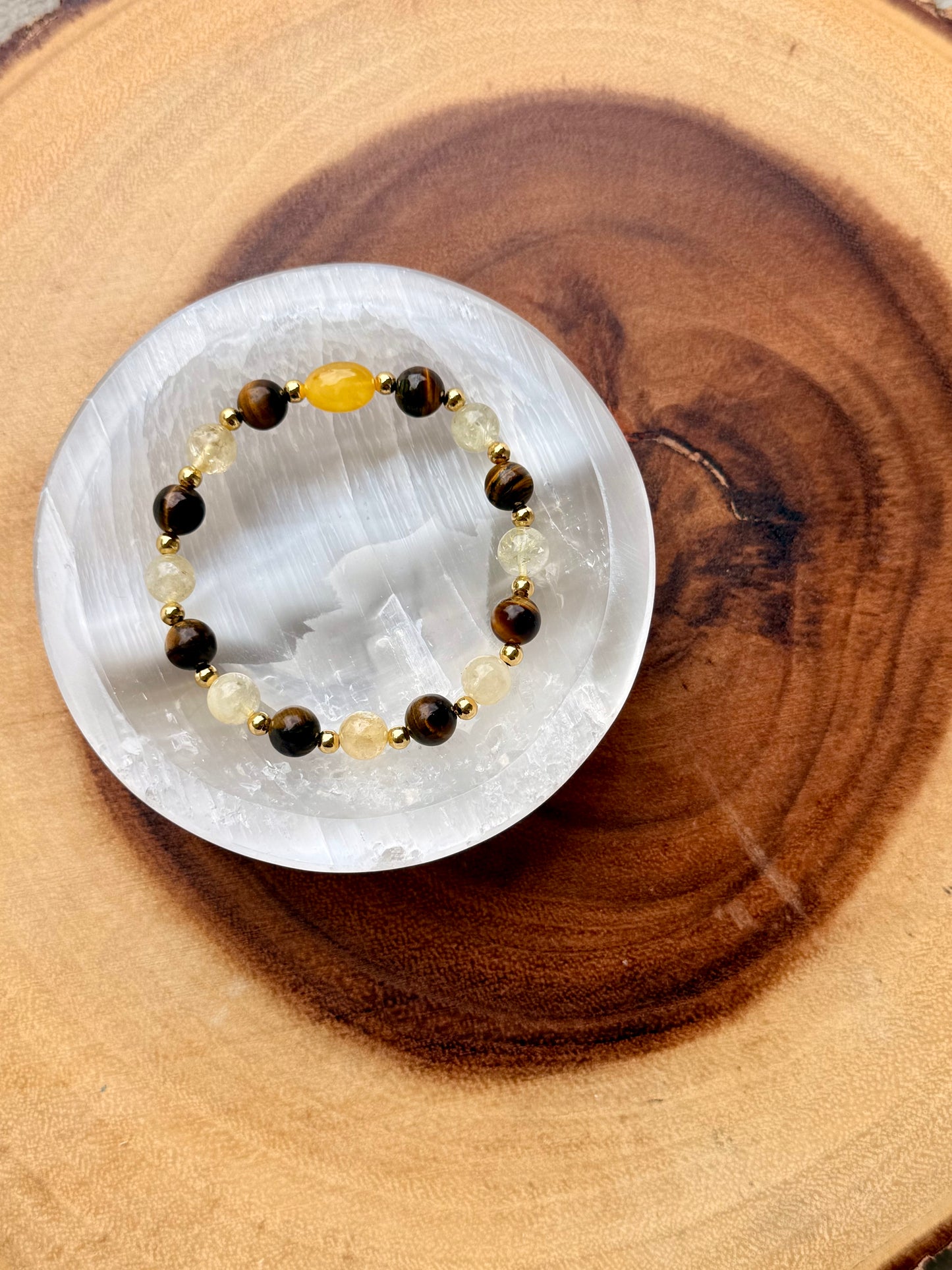 Amber - Tiger eye - Citrine Bracelet with Tiger eye Ring