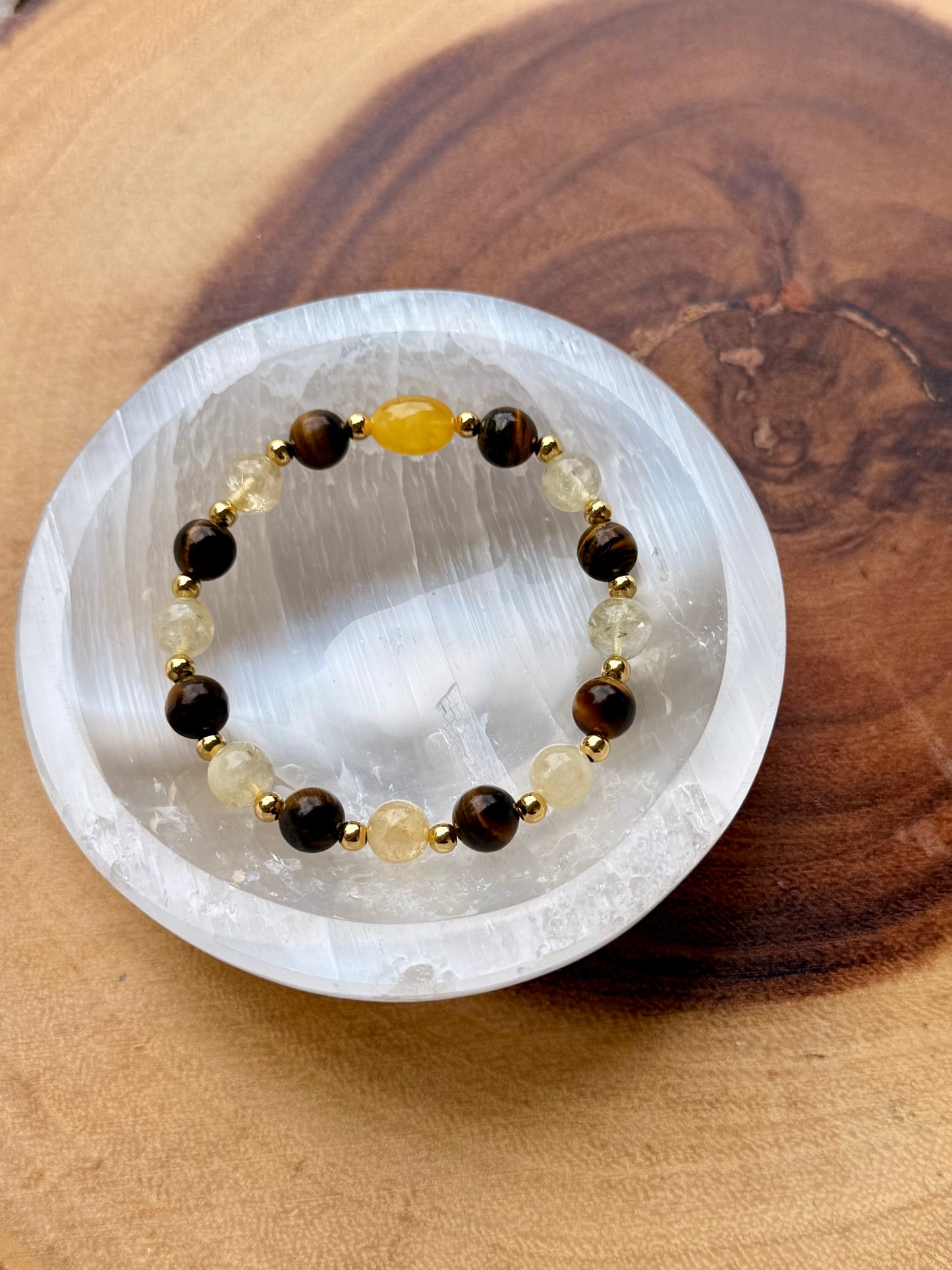 Amber - Tiger eye - Citrine Bracelet with Tiger eye Ring