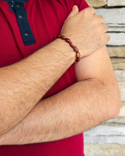 Cylinder Shaped Red Agate Men's Bracelet