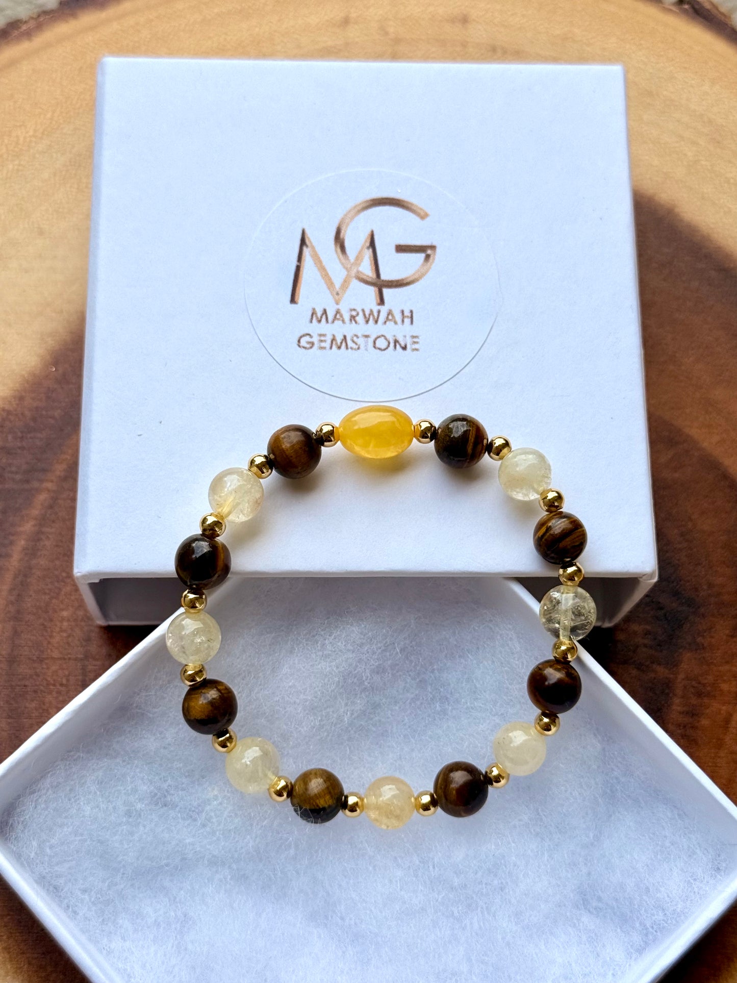 Amber - Tiger eye - Citrine Bracelet with Tiger eye Ring