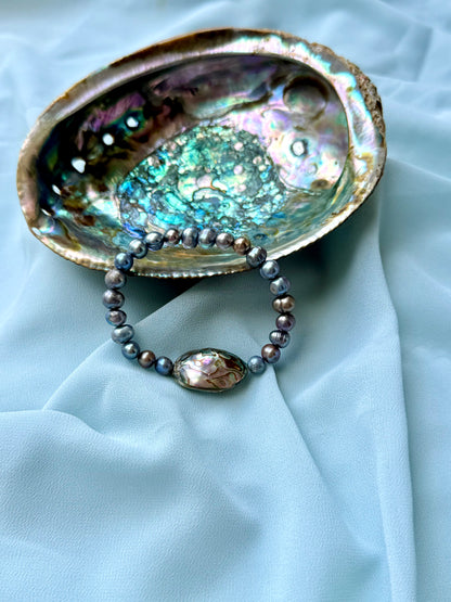 Natural Gray Pearl - Abalone Shell Bracelet
