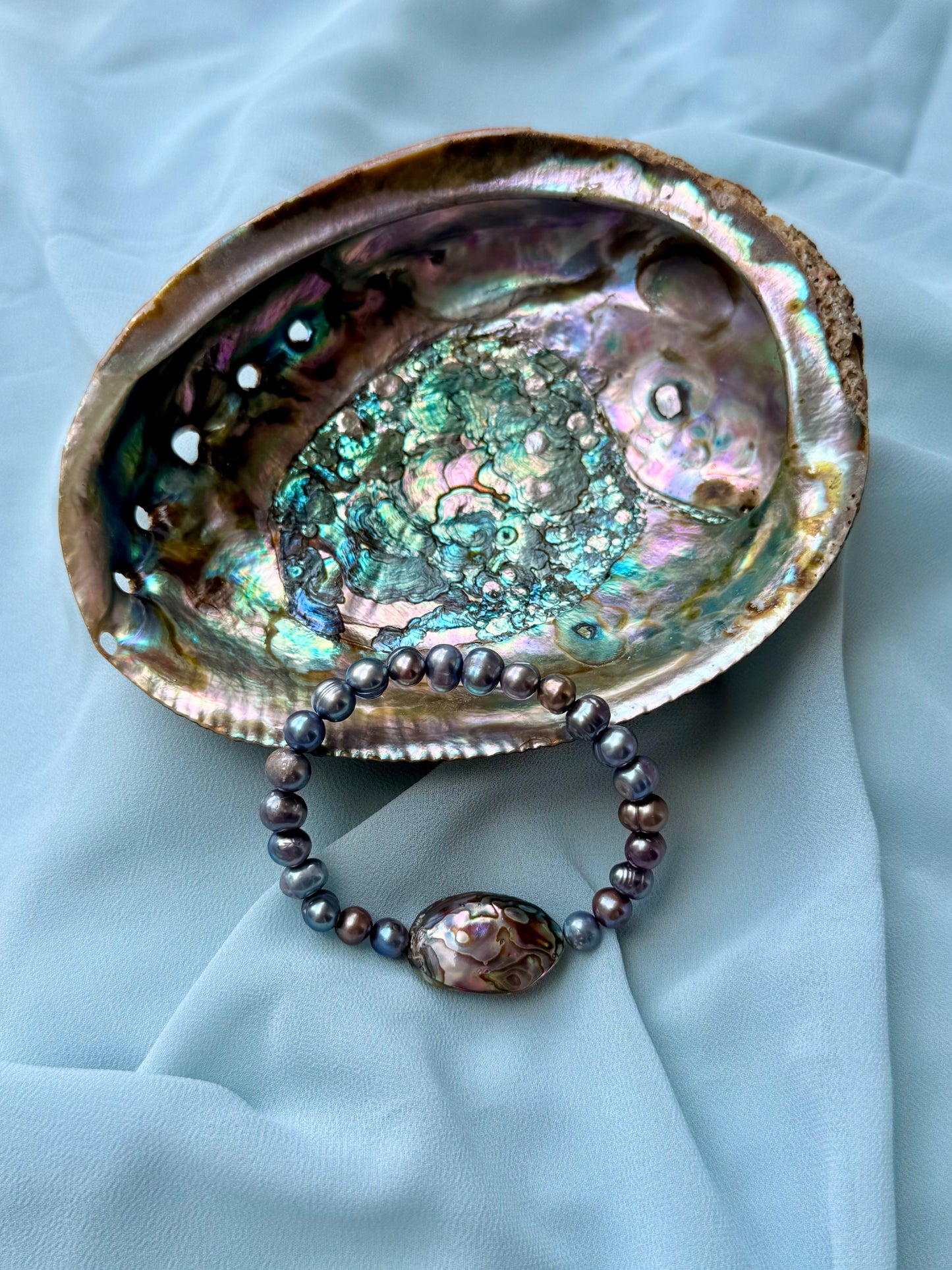 Natural Gray Pearl - Abalone Shell Bracelet