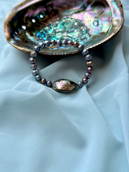 Natural Gray Pearl - Abalone Shell Bracelet