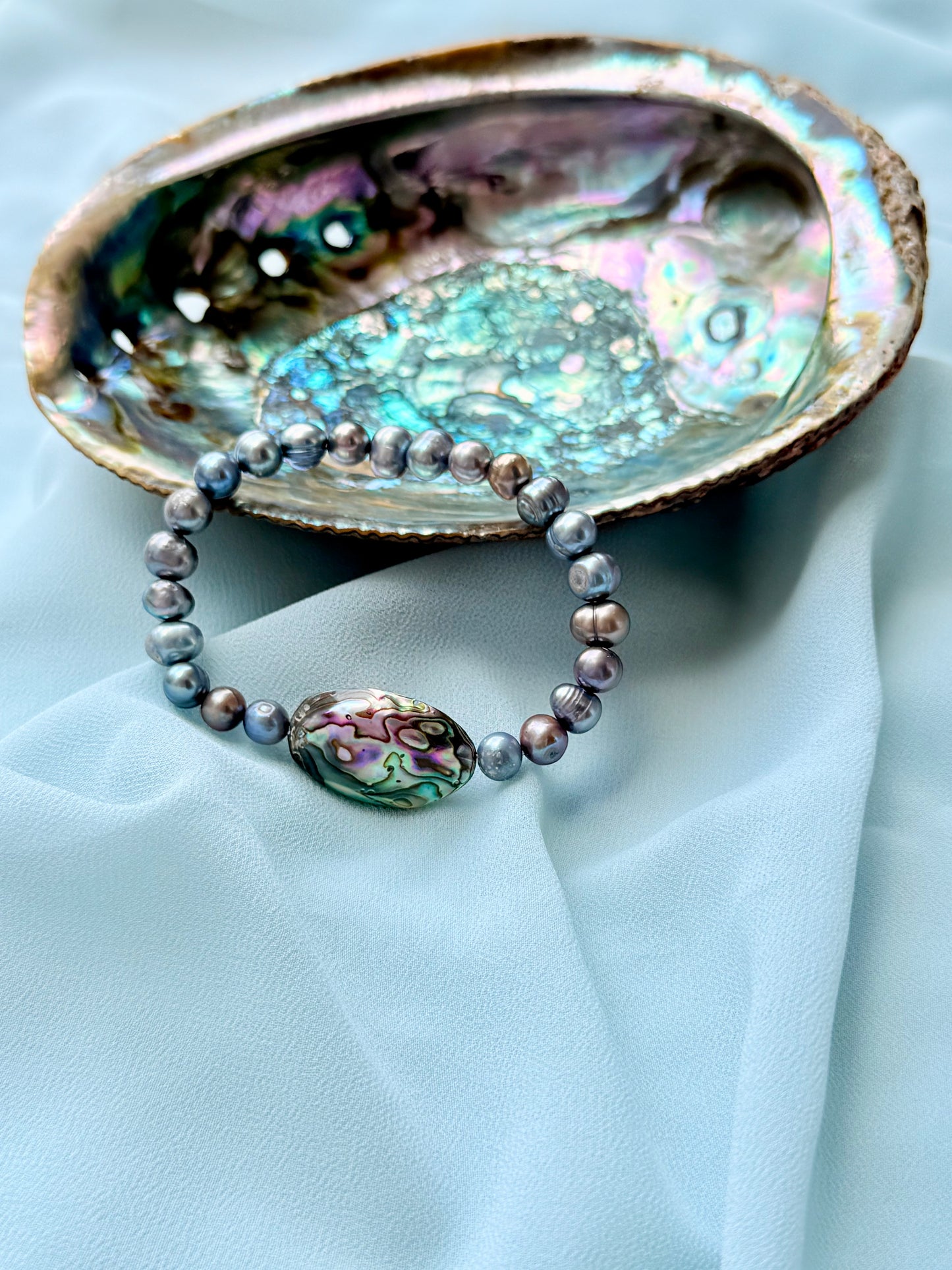 Natural Gray Pearl - Abalone Shell Bracelet