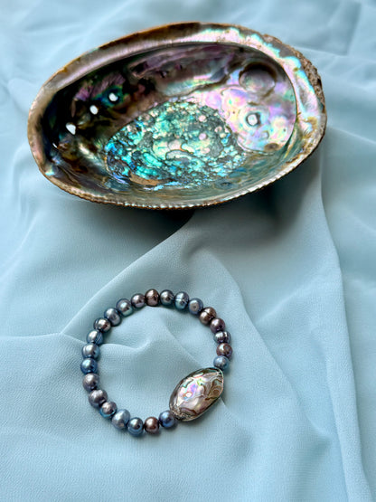 Natural Gray Pearl - Abalone Shell Bracelet