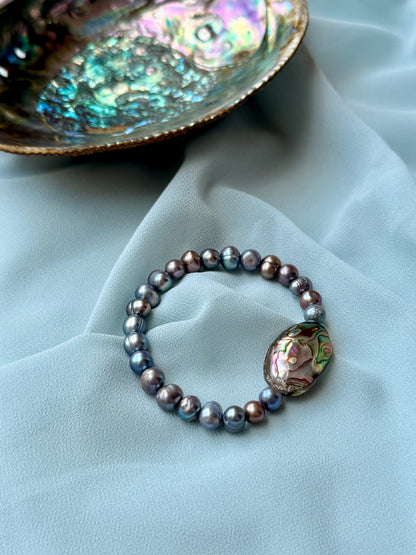 Natural Gray Pearl - Abalone Shell Bracelet