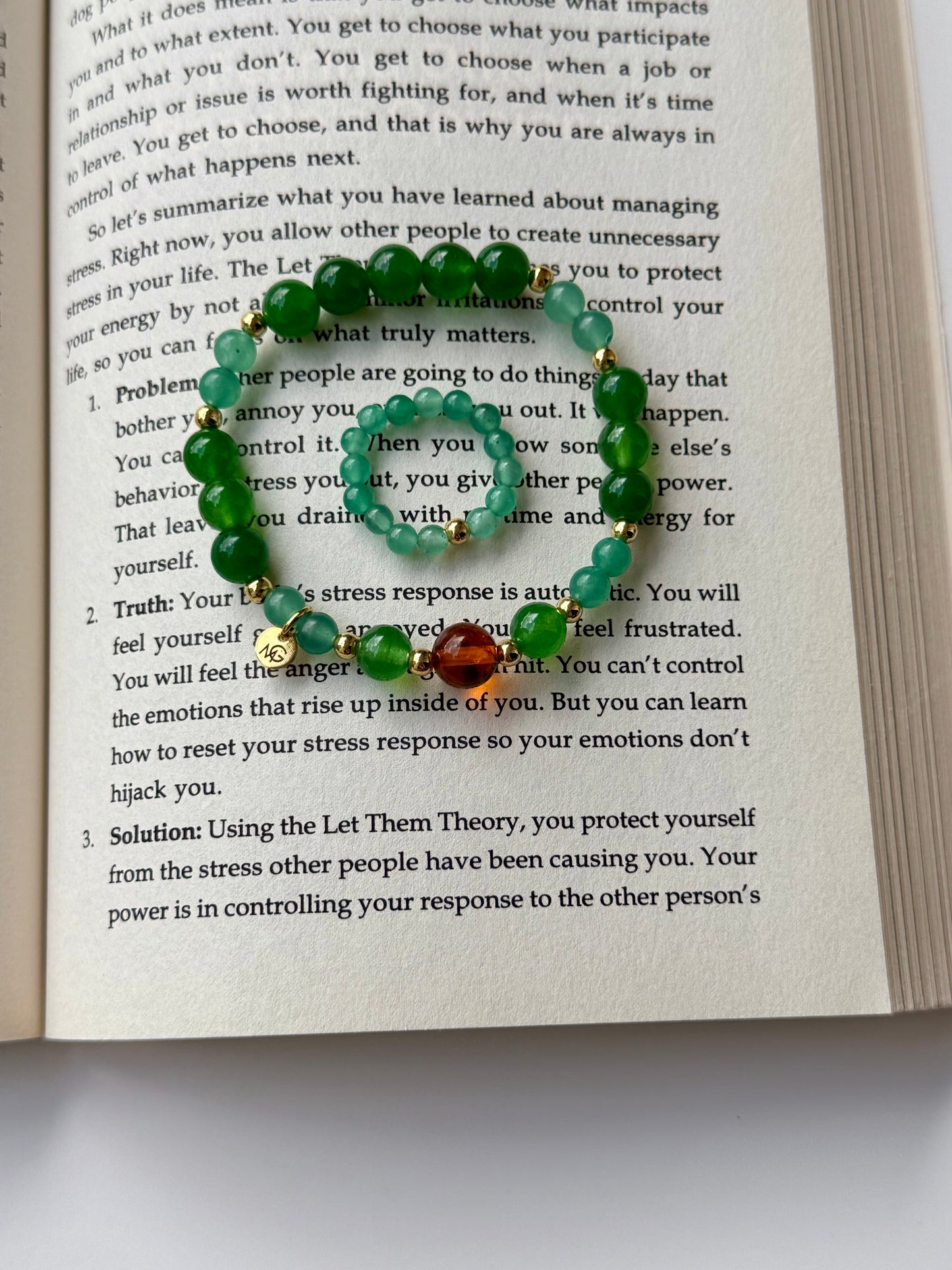 Green Aventurine - Green Jade - Natural Amber Bracelet with Green Aventurine Ring