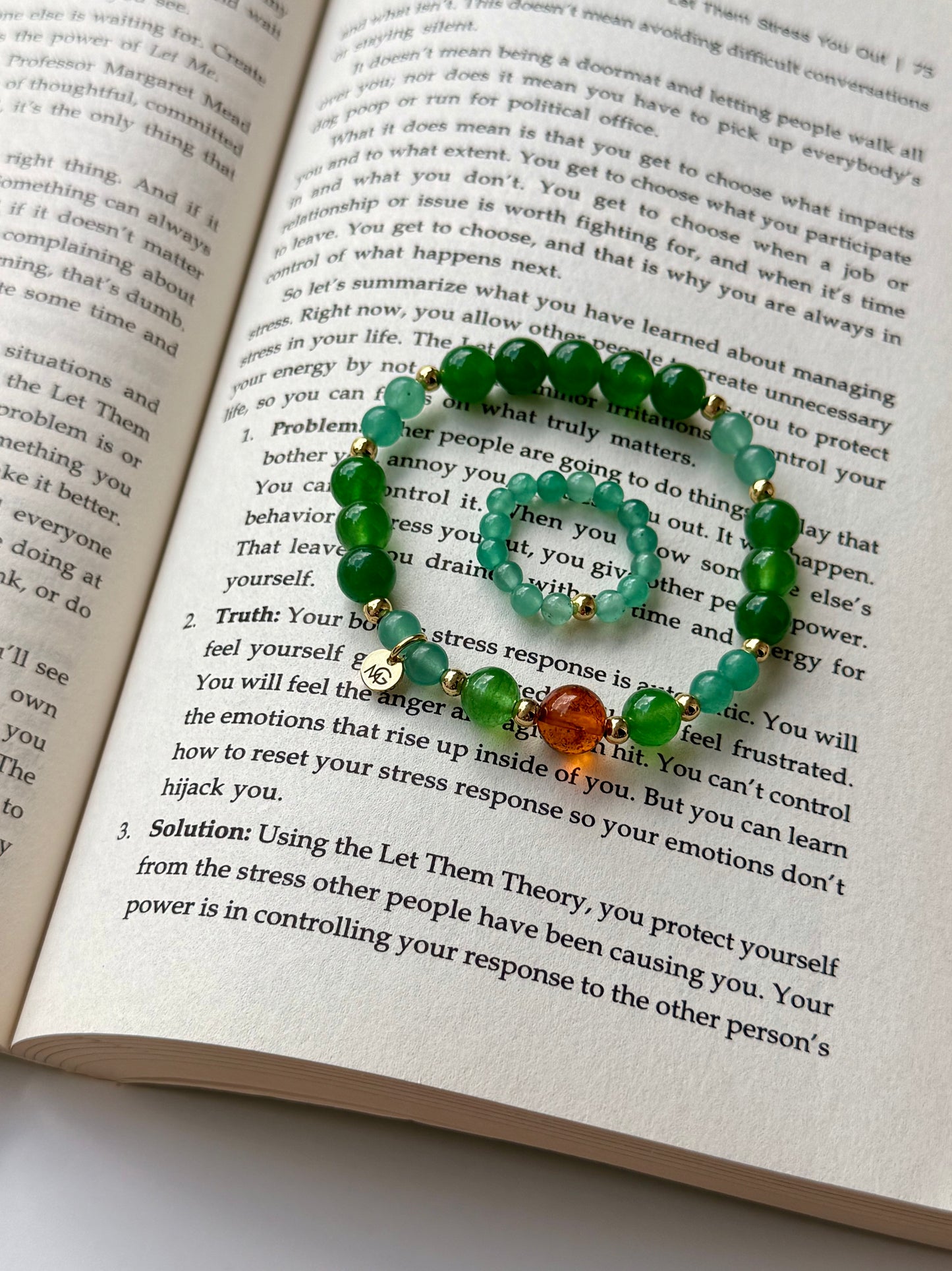 Green Aventurine - Green Jade - Natural Amber Bracelet with Green Aventurine Ring