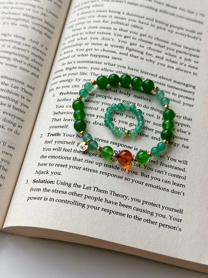 Green Aventurine - Green Jade - Natural Amber Bracelet with Green Aventurine Ring