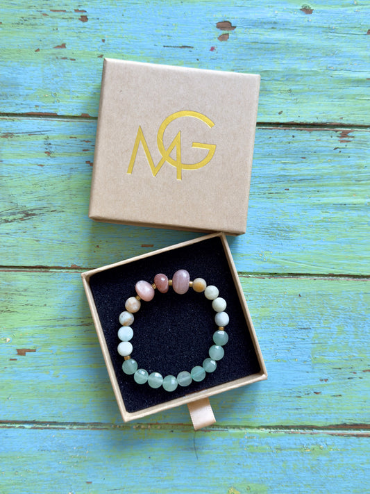 Sun Stone - Faceted Amazonite - Faceted Green Aventurine Bracelet