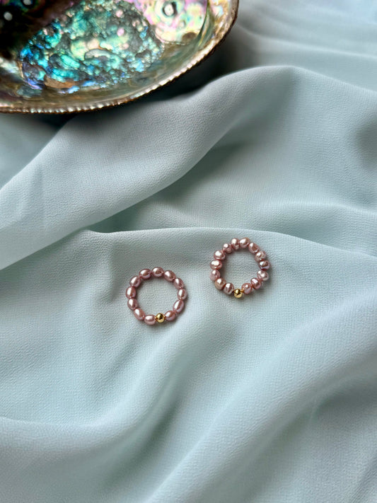 Two Design Natural Champagne-Toned Pearl Rings with Plated 18-K Gold