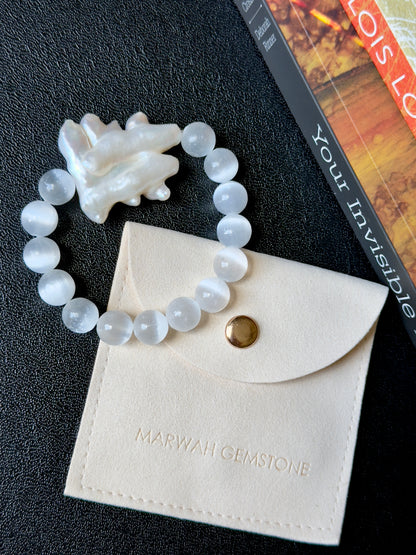 White Selenite - Unique Freshwater Pearl Bracelet