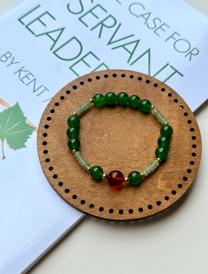 Green Aventurine - Green Jade - Natural Amber Bracelet