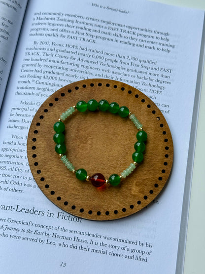 Green Aventurine - Green Jade - Natural Amber Bracelet