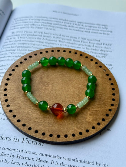 Green Aventurine - Green Jade - Natural Amber Bracelet