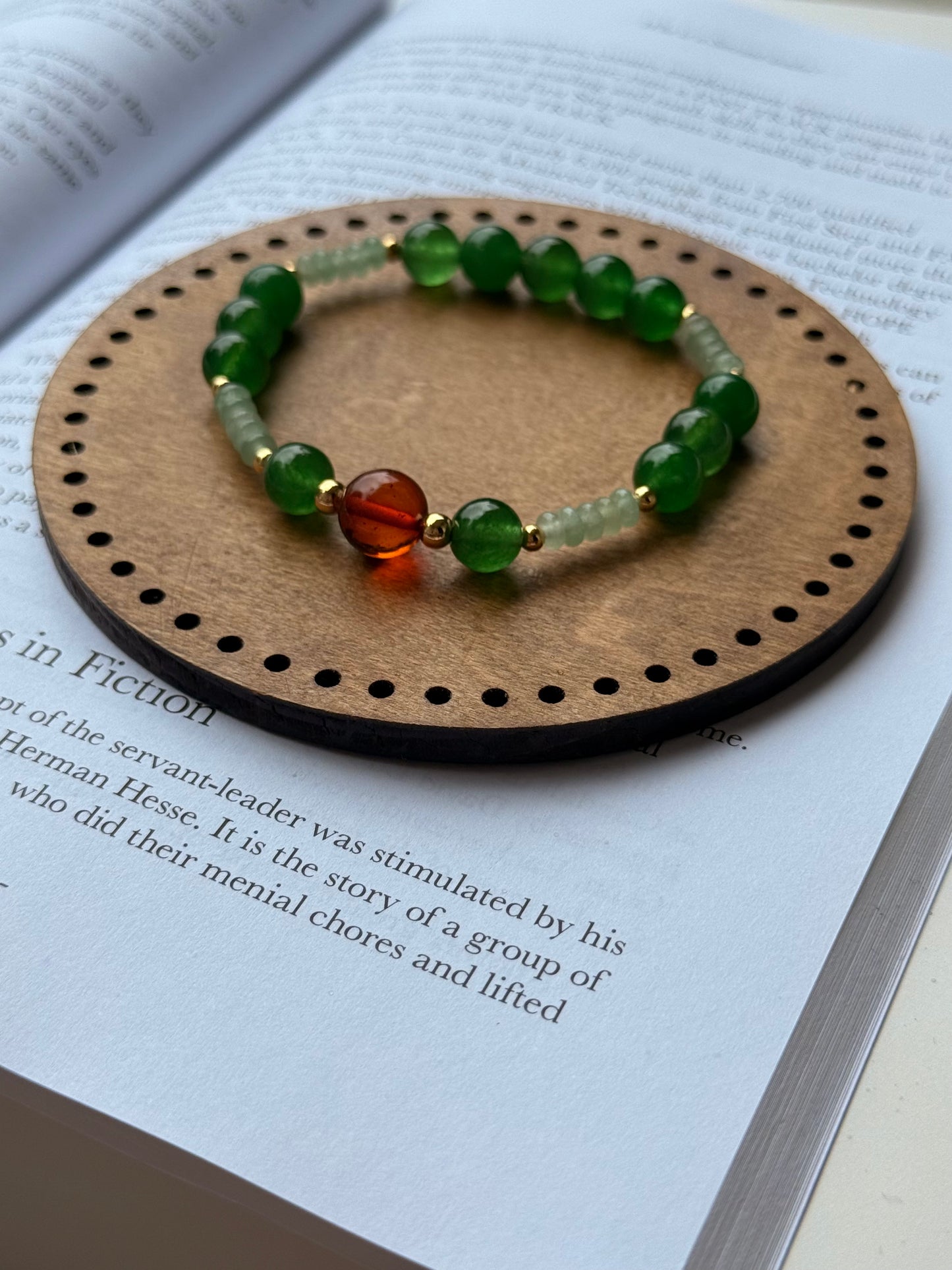Green Aventurine - Green Jade - Natural Amber Bracelet