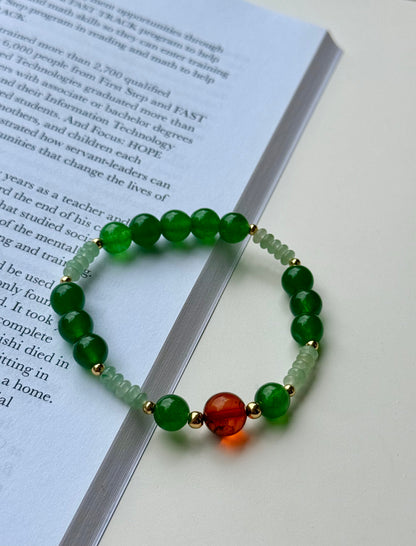 Green Aventurine - Green Jade - Natural Amber Bracelet