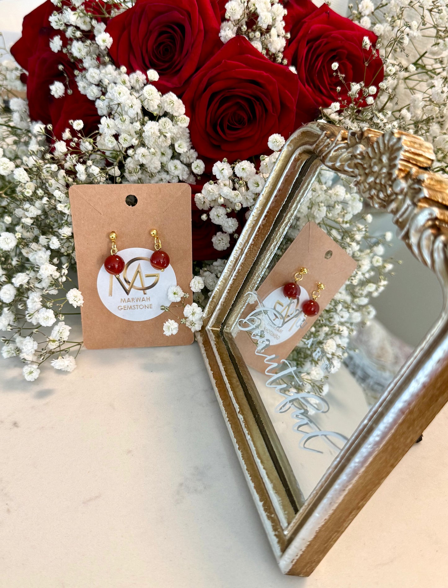 Plated Gold 18-K Red Agate Earrings