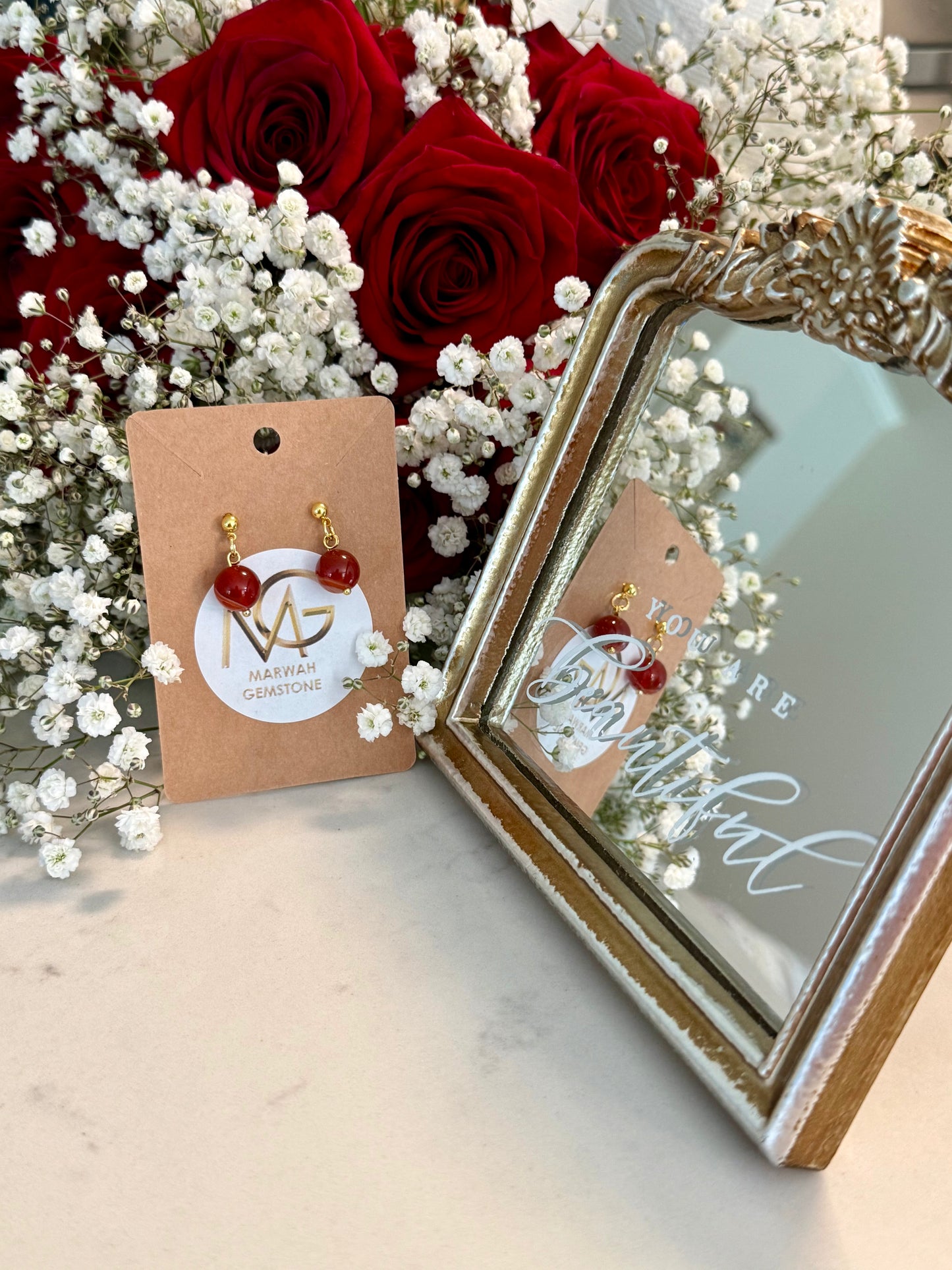 Plated Gold 18-K Red Agate Earrings