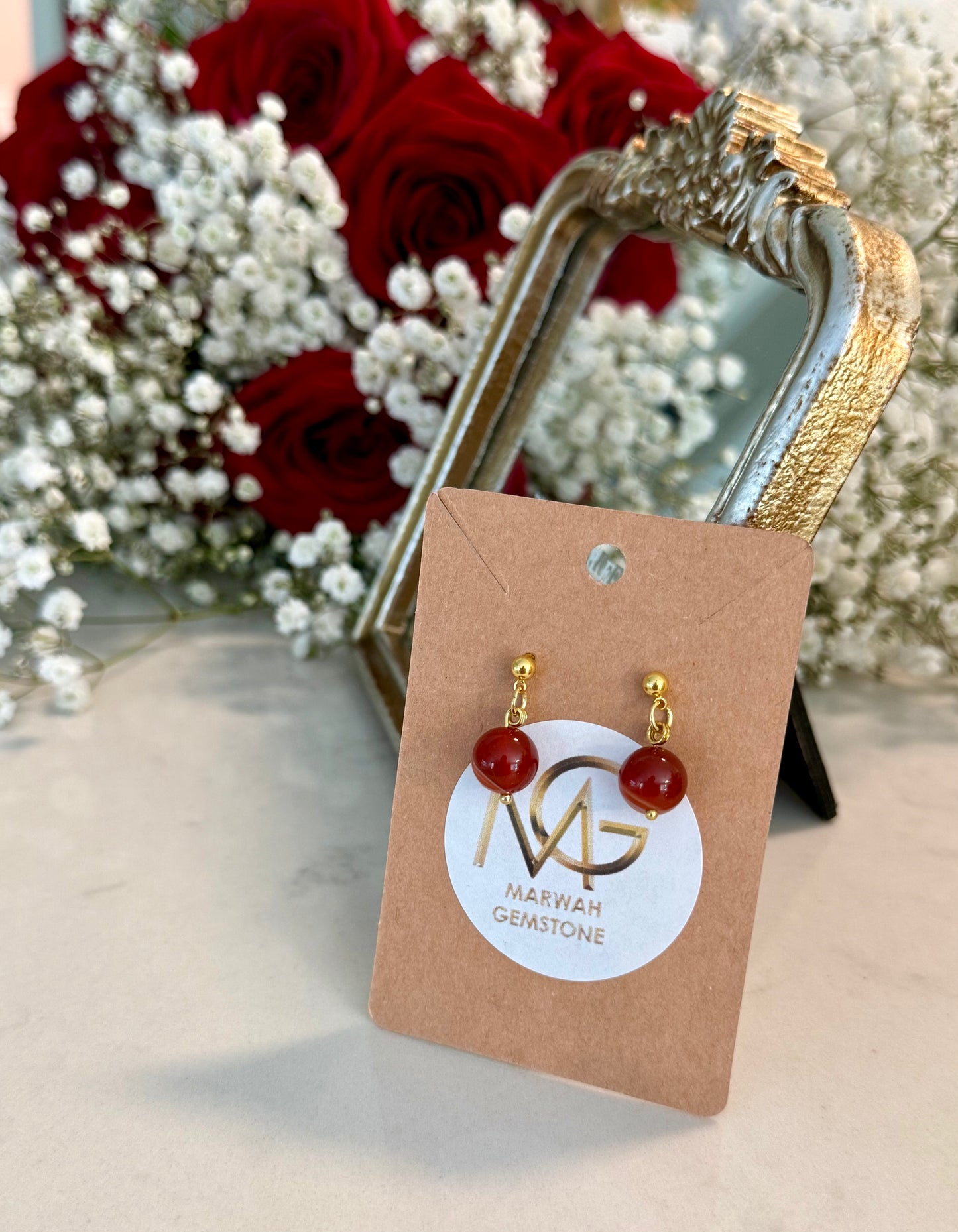 Plated Gold 18-K Red Agate Earrings