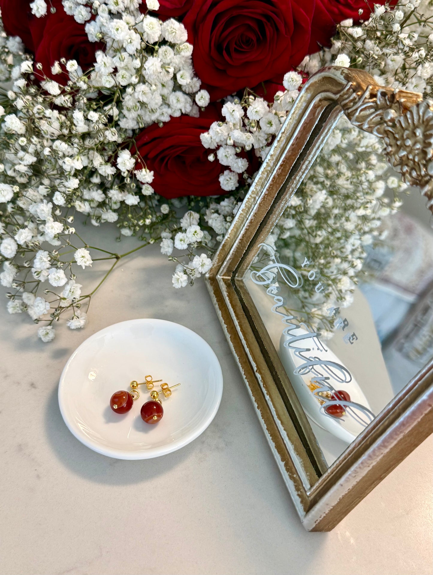 Plated Gold 18-K Red Agate Earrings