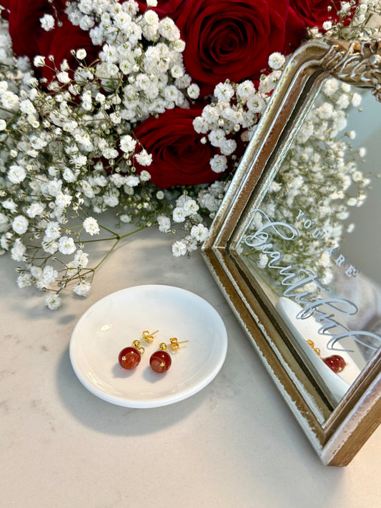Plated Gold 18-K Red Agate Earrings
