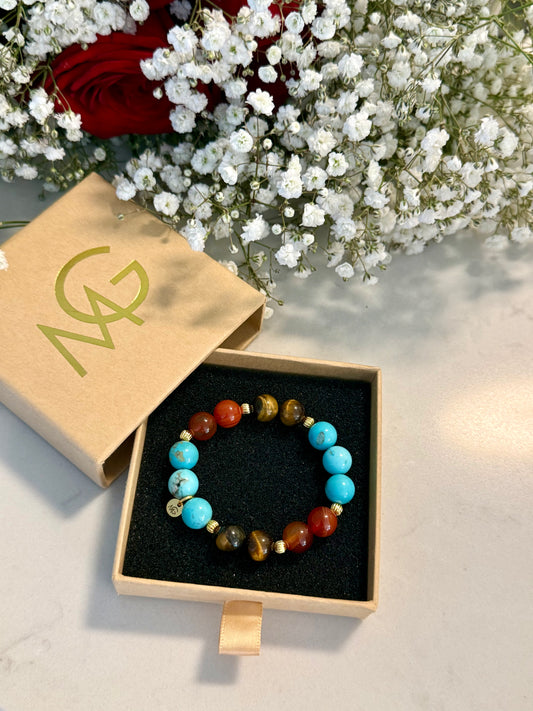 Turquoise - Red Agate - Tiger Eye Bracelet