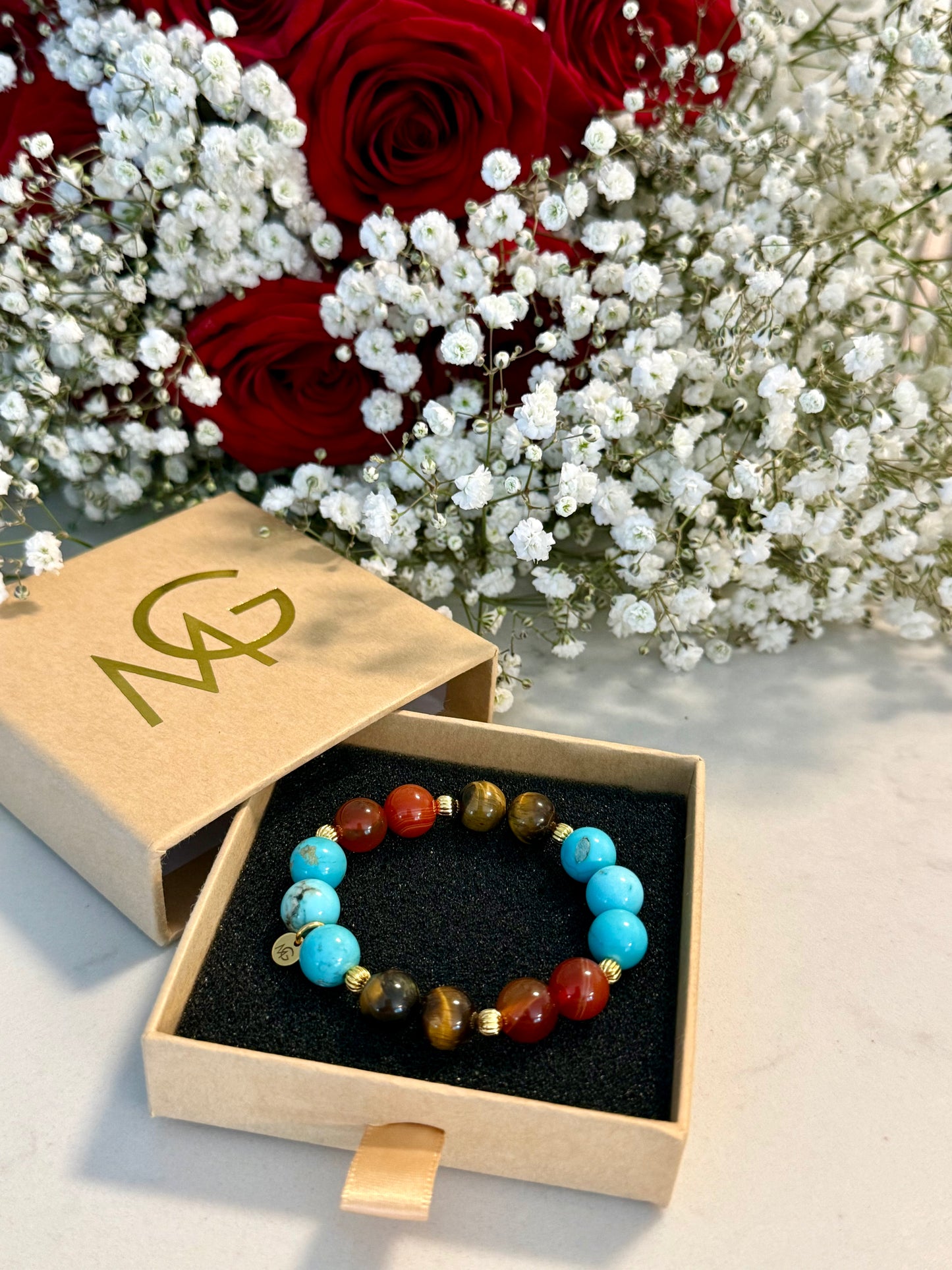 Turquoise - Red Agate - Tiger Eye Bracelet