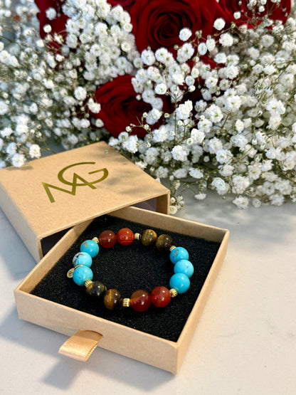 Turquoise - Red Agate - Tiger Eye Bracelet