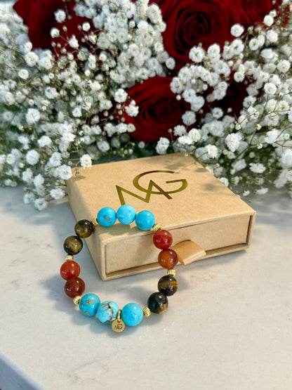 Turquoise - Red Agate - Tiger Eye Bracelet