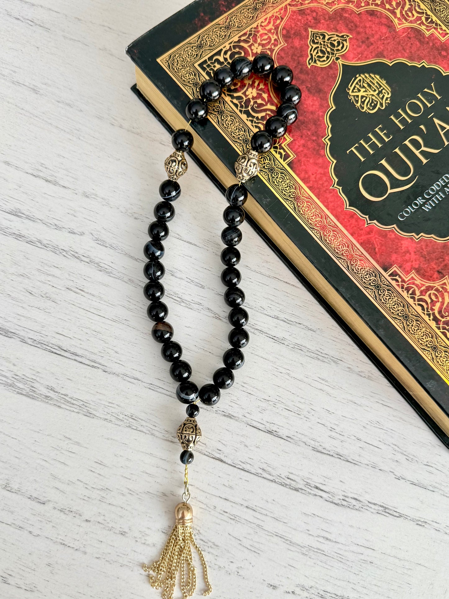 33-Bead Black Agate Misbaha Bead Size 10mm