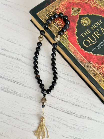 33-Bead Black Agate Misbaha Bead Size 10mm